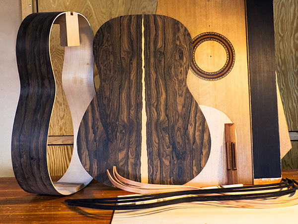 Handmade Mueller doubletop guitar under construction